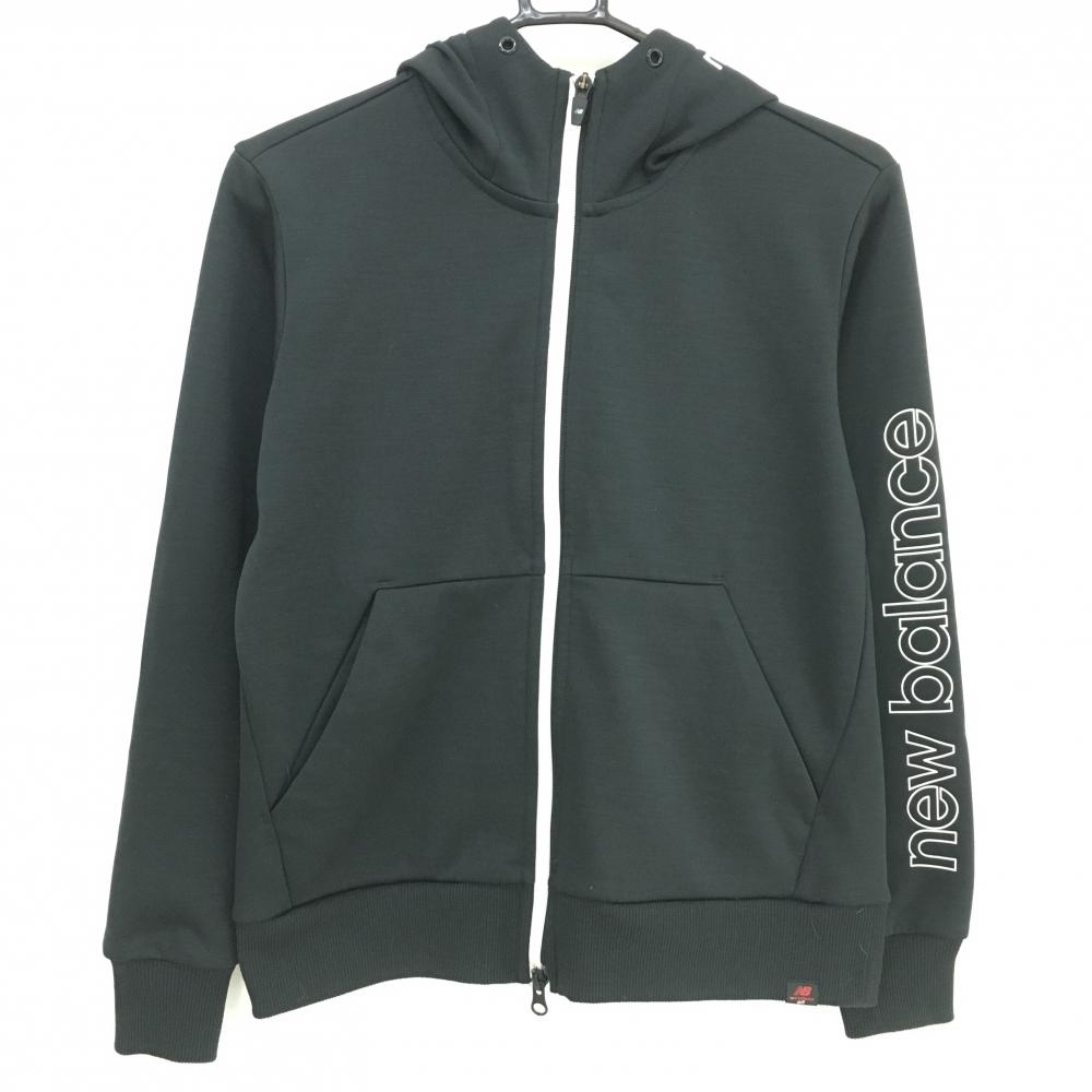 【美品】ニューバランスゴルフ ジップパーカー 黒×白 ジップ内側総柄 裏起毛 ブルゾン  レディース L ゴルフウェア New Balance