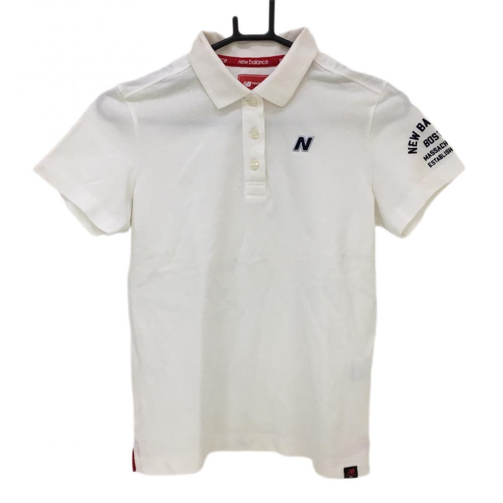 ニューバランス 半袖ポロシャツ 白×ネイビー ロゴ刺しゅう レディース 1(M) ゴルフウェア New Balance