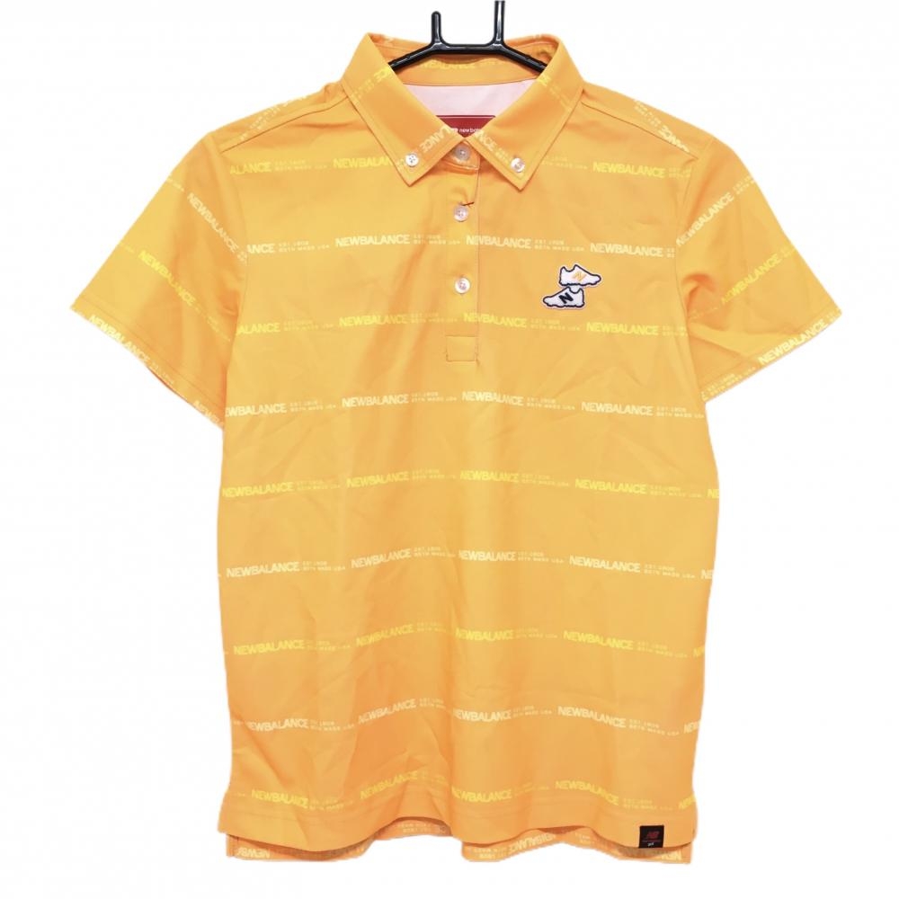 【新品】ニューバランスゴルフ 半袖ポロシャツ オレンジ×イエロー ロゴボーダーUPF40吸水速乾  レディース 2(L) ゴルフウェア New Balance