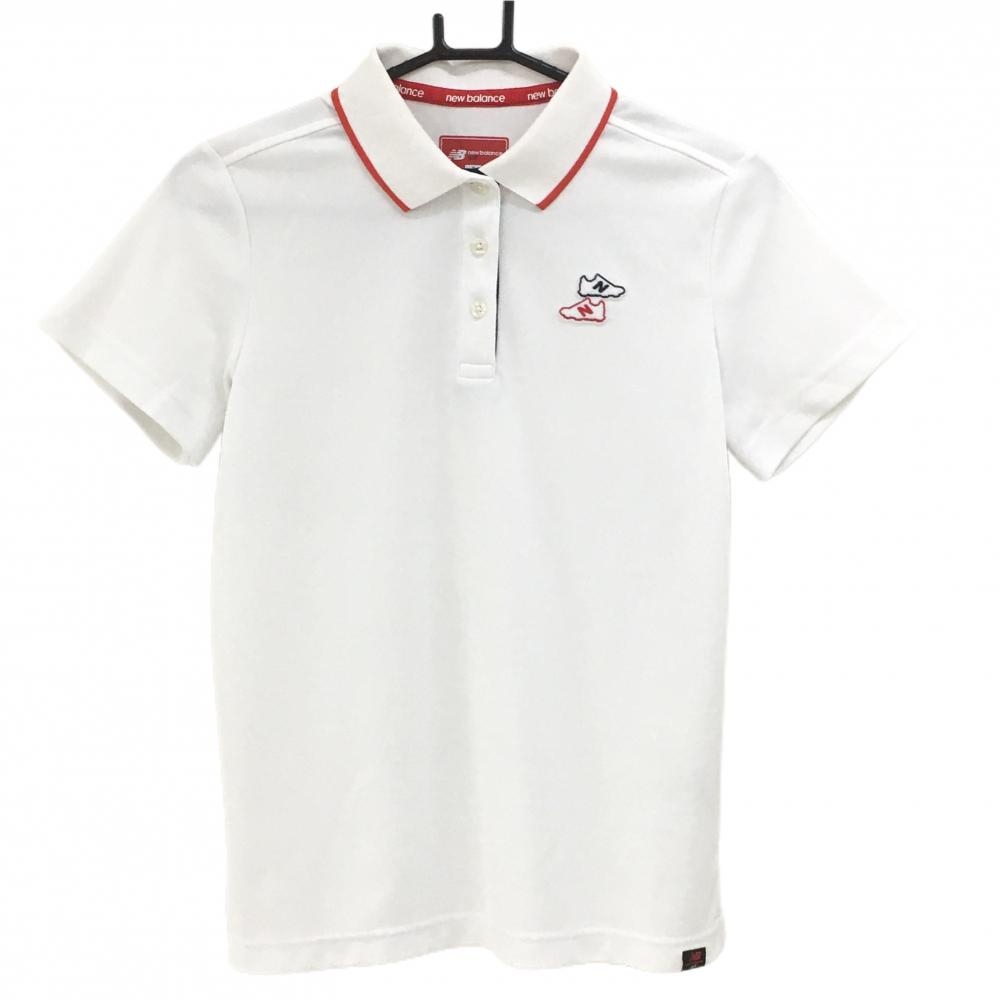 ニューバランスゴルフ 半袖ポロシャツ 白×レッド 背面ロゴ レディース 2(L) ゴルフウェア New Balance