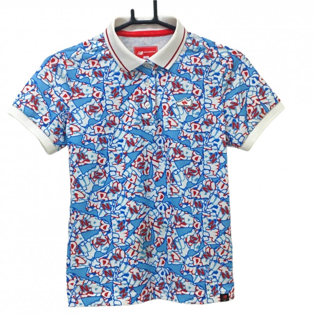 ニューバランスゴルフ 半袖ポロシャツ ライトブルー×レッド 総柄  レディース 1(M) ゴルフウェア New Balance