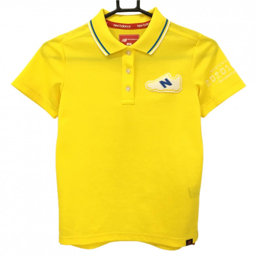 【超美品】ニューバランスゴルフ 半袖ポロシャツ イエロー シューズワッペン 袖プリント  レディース 0(S) ゴルフウェア New Balance