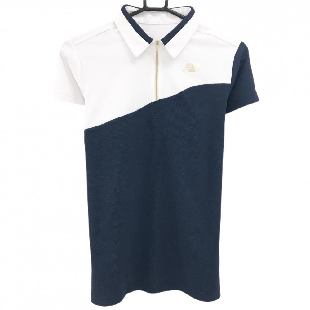 【超美品】ニューバランスゴルフ 半袖ポロシャツ ネイビー×白 バイカラー レディース 2(L) ゴルフウェア 2024年モデル New Balance