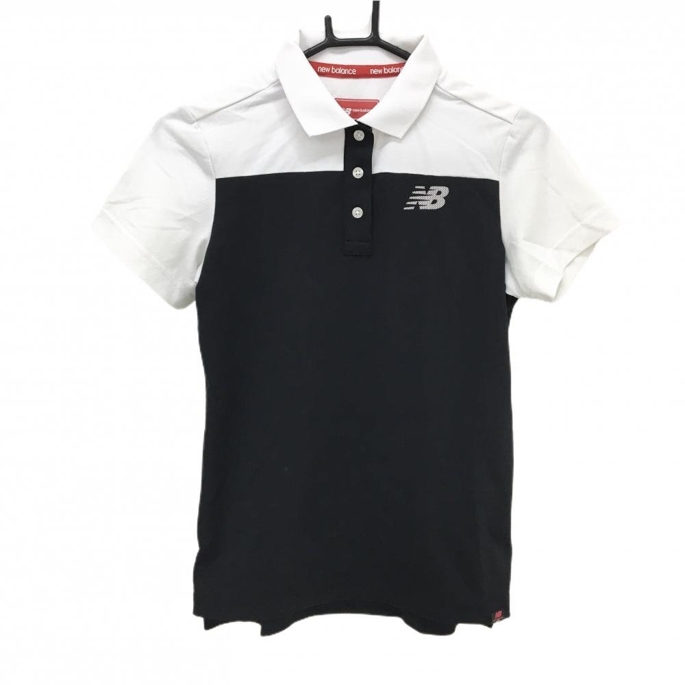 【美品】ニューバランスゴルフ 半袖ポロシャツ 黒×白 バイカラー ロゴ  レディース 1(M) ゴルフウェア New Balance