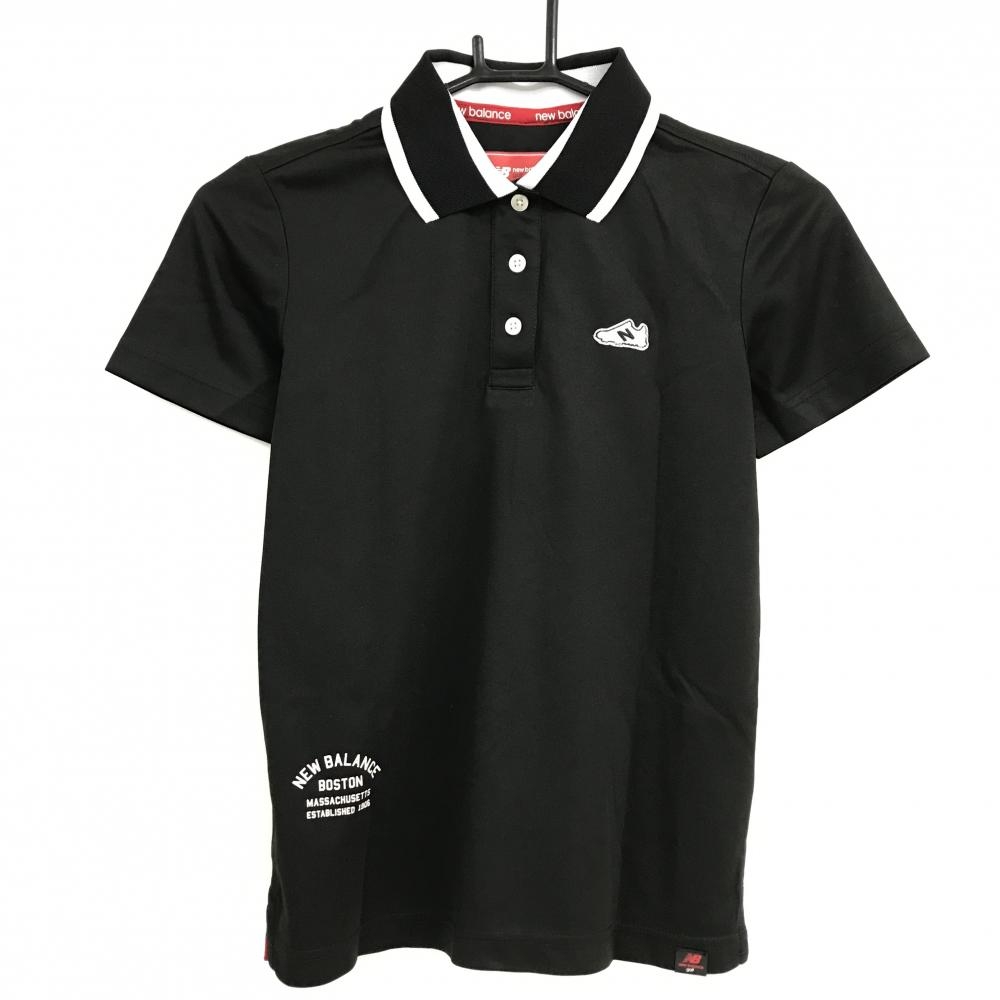 【美品】ニューバランスゴルフ 半袖ポロシャツ 黒×白 胸ロゴ スニーカー レディース 0(S) ゴルフウェア New Balance