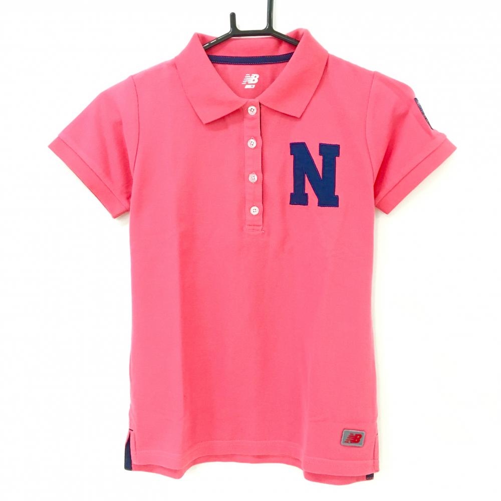 ニューバランス 半袖ポロシャツ ピンク×ネイビー 袖ワッペン レディース M ゴルフウェア New Balance