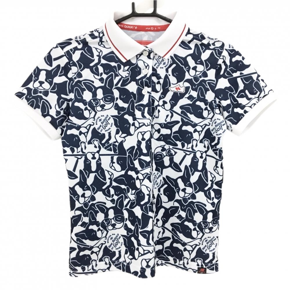 【美品】ニューバランスゴルフ 半袖ポロシャツ 白×ネイビー レディース 1(M) ゴルフウェア New Balance
