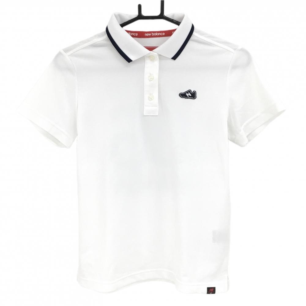 【美品】ニューバランスゴルフ 半袖ポロシャツ 白 後ビッグプリント レディース 1(M) ゴルフウェア New Balance