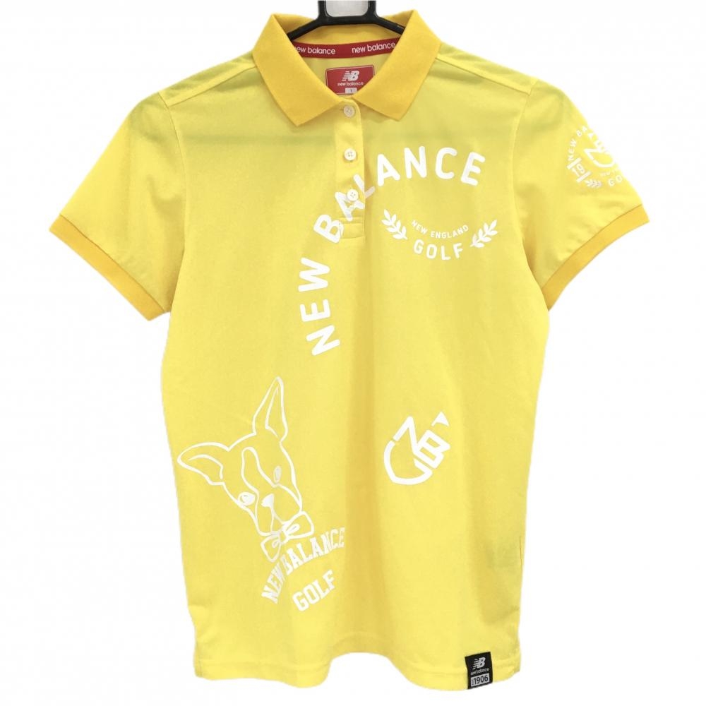 ニューバランスゴルフ 半袖ポロシャツ イエロー×白 ボルトンテリア ロゴプリント レディース 1(M) ゴルフウェア New Balance