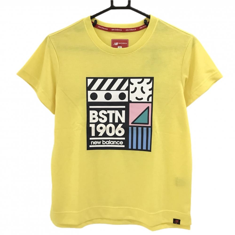【新品】ニューバランスゴルフ Tシャツ イエロー ビッグプリント DRYMASTER レディース 2(L) ゴルフウェア New Balance