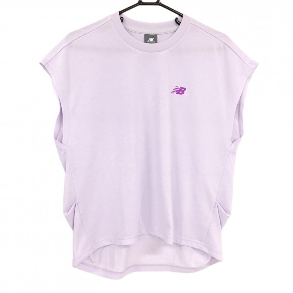 【超美品】ニューバランス Tシャツ ライトパープル×パープル 胸ロゴ フレンチスリーブ レディース M ゴルフウェア New Balance