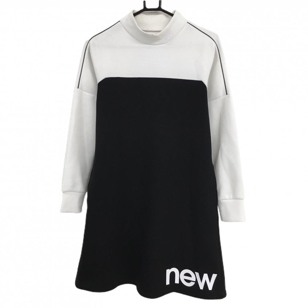 ニューバランスゴルフ ハイネックワンピース 白×黒 裾ロゴプリント 肩パイピングライン  レディース 0(S) ゴルフウェア New Balance