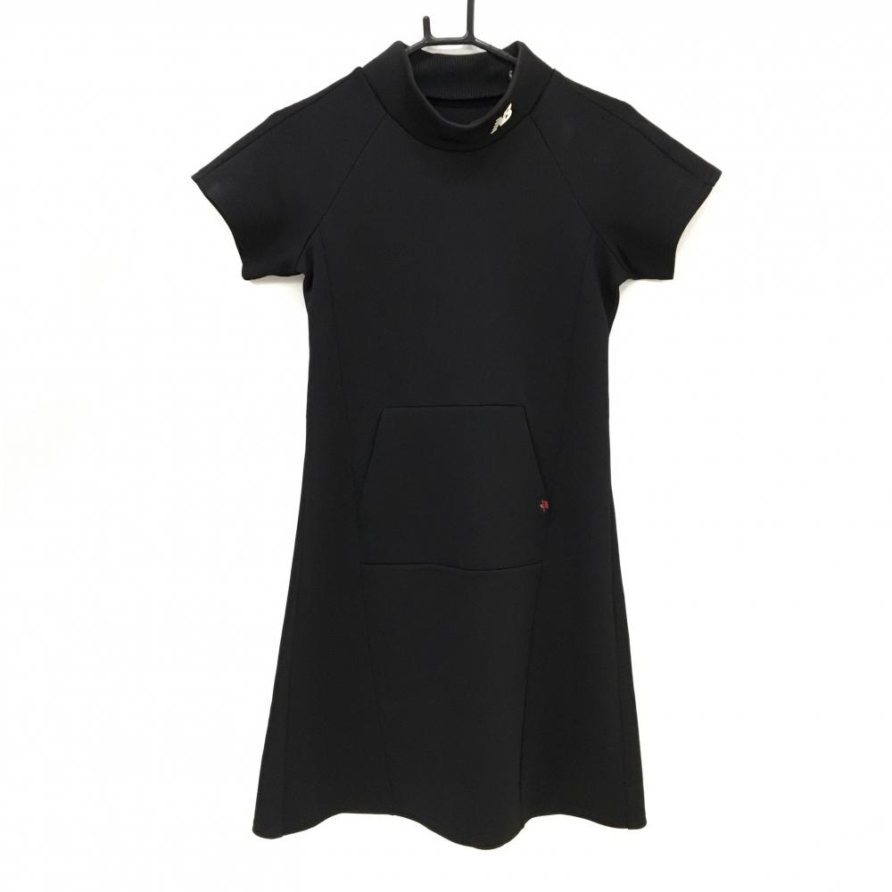 【美品】ニューバランスゴルフ 半袖ハイネックワンピース 黒×白 ネックロゴ  レディース 0(S) ゴルフウェア New Balance