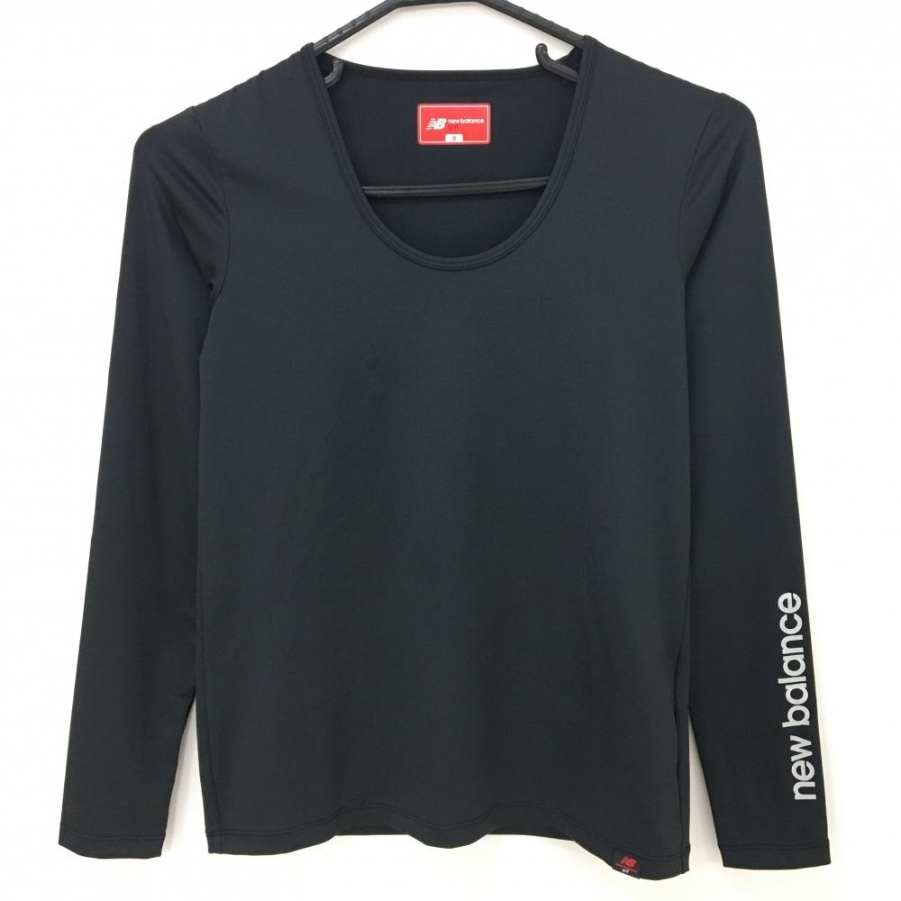 【超美品】ニューバランスゴルフ インナーシャツ 黒×シルバー 袖ロゴ ストレッチ レディース 0(S) ゴルフウェア New Balance