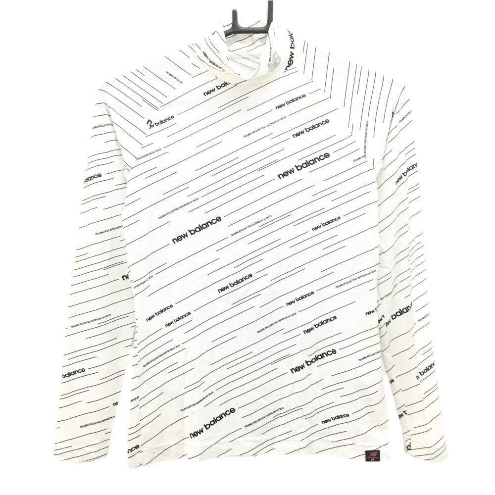 ニューバランスゴルフ ハイネックインナーシャツ 白×黒 ロゴ総柄 斜めストライプ風 レディース O(S) ゴルフウェア New Balance