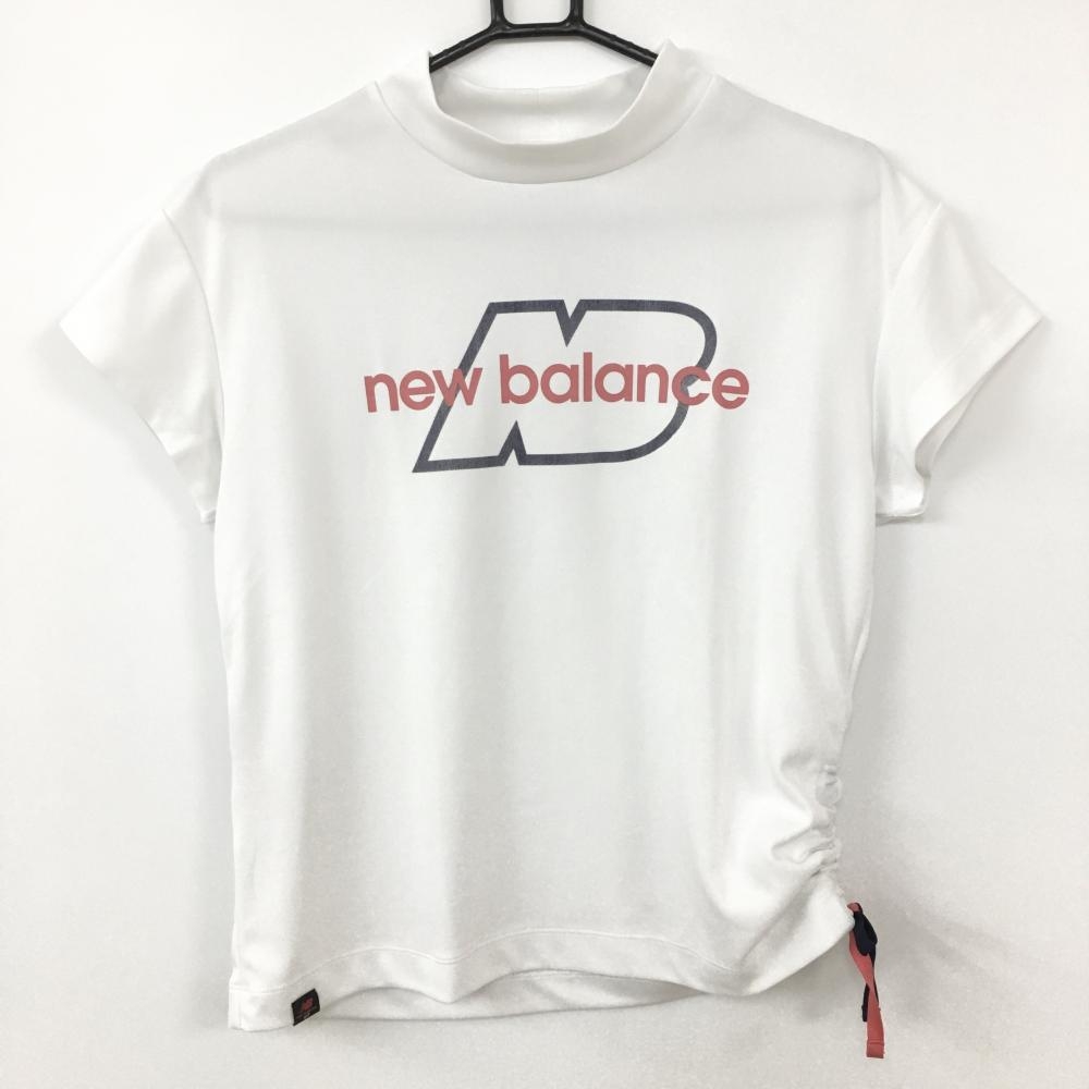 【超美品】ニューバランスゴルフ 半袖ハイネックシャツ 白×レッド ビッグロゴ   レディース L ゴルフウェア 2021年モデル New Balance