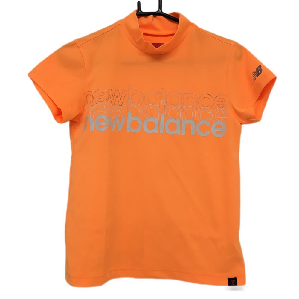 【超美品】ニューバランス 半袖ハイネックシャツ オレンジ 胸元ビッグロゴ  レディース 0(S) ゴルフウェア 2022年モデル New Balance