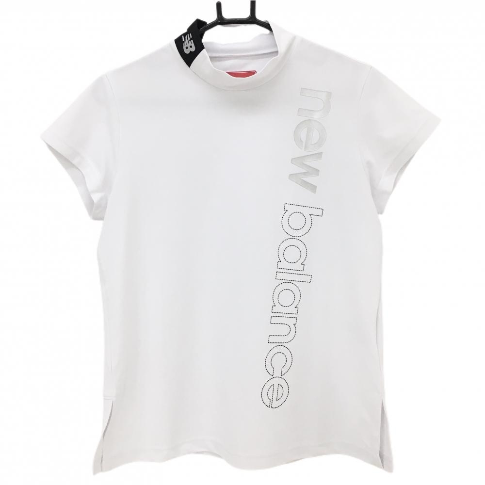 【美品】ニューバランスゴルフ 半袖ハイネックシャツ 白×黒×シルバー レディース 2(L) ゴルフウェア 2024年モデル New Balance