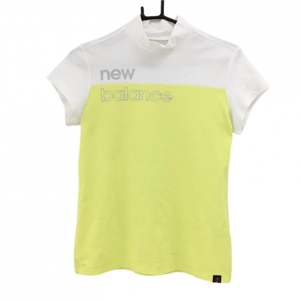 ニューバランスゴルフ 半袖ハイネックシャツ ライムイエロー系×白 バイカラー ラメロゴ  レディース 1(M) ゴルフウェア New Balance