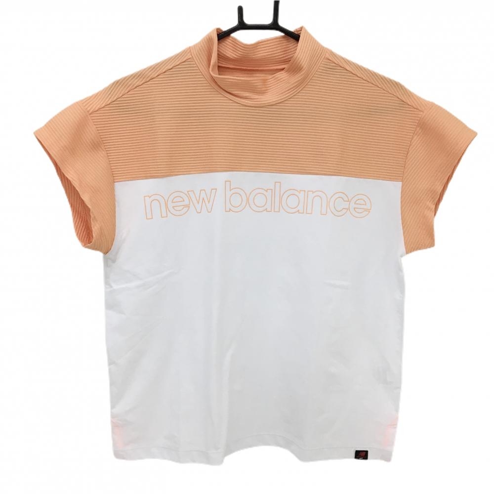 【超美品】ニューバランスゴルフ 半袖ハイネックシャツ 白×オレンジ 一部凹凸生地  レディース 2(L) ゴルフウェア New Balance