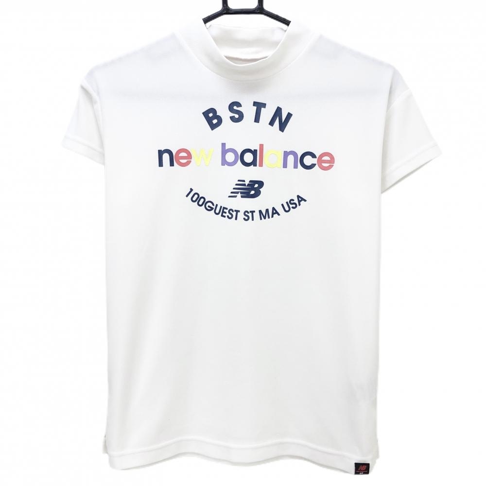 【美品】ニューバランスゴルフ 半袖ハイネックシャツ 白×ネイビー フロントロゴ レディース 0(S) ゴルフウェア 2023年モデル New Balance