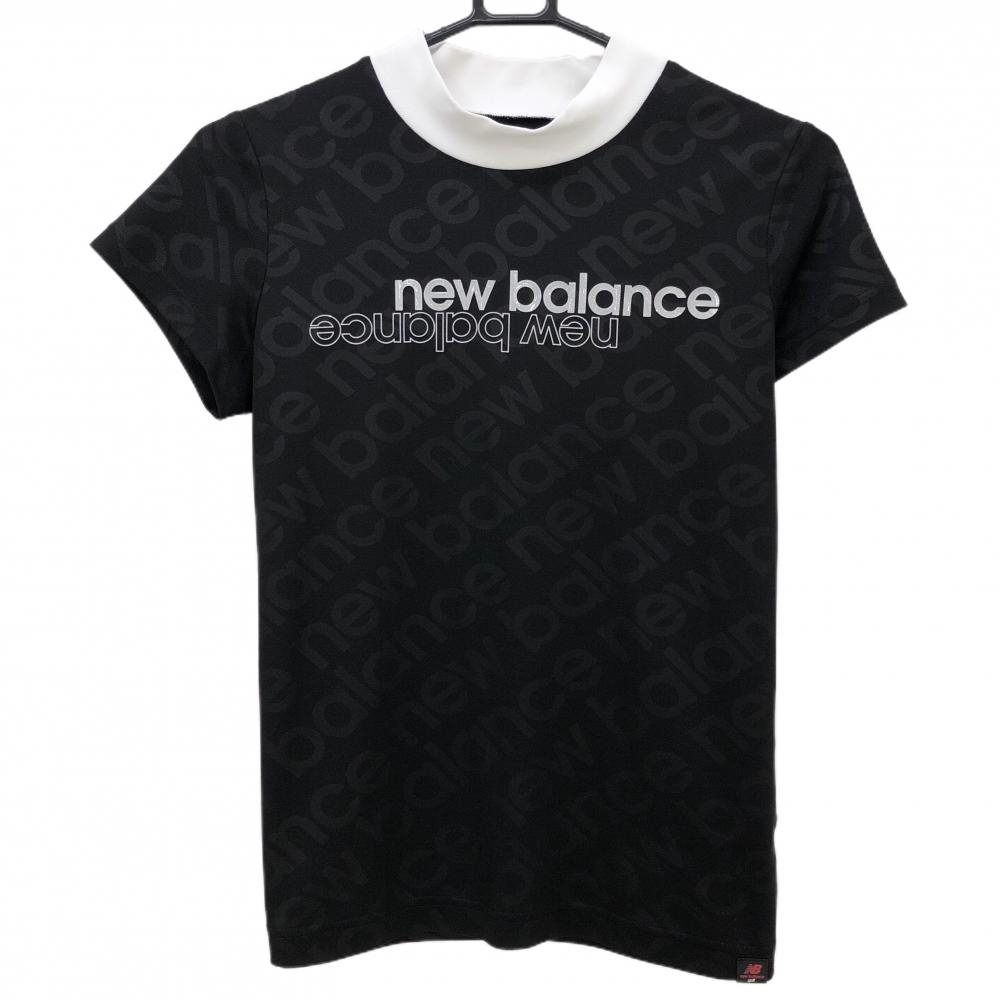 ニューバランスゴルフ 半袖ハイネックシャツ 黒×白 ロゴ地模様 フロントロゴ レディース 1(M) ゴルフウェア 2023年モデル New Balance