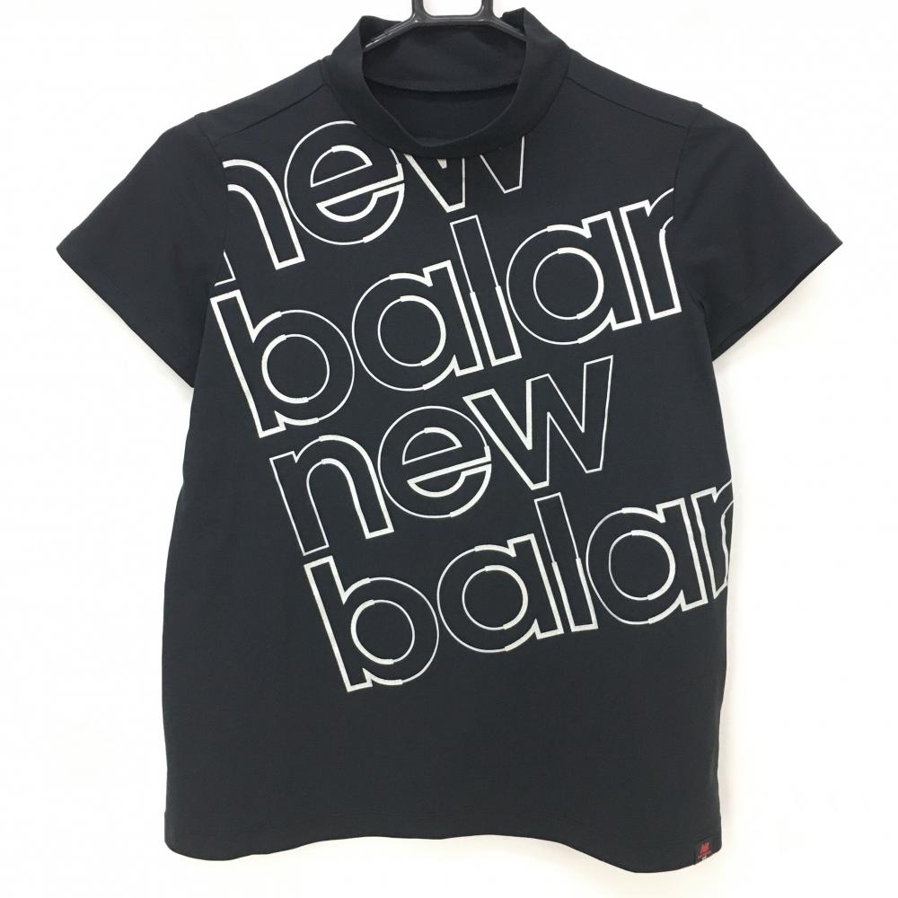 【超美品】ニューバランスゴルフ 半袖ハイネックシャツ 黒×白×シルバー レディース 0(S) ゴルフウェア New Balance
