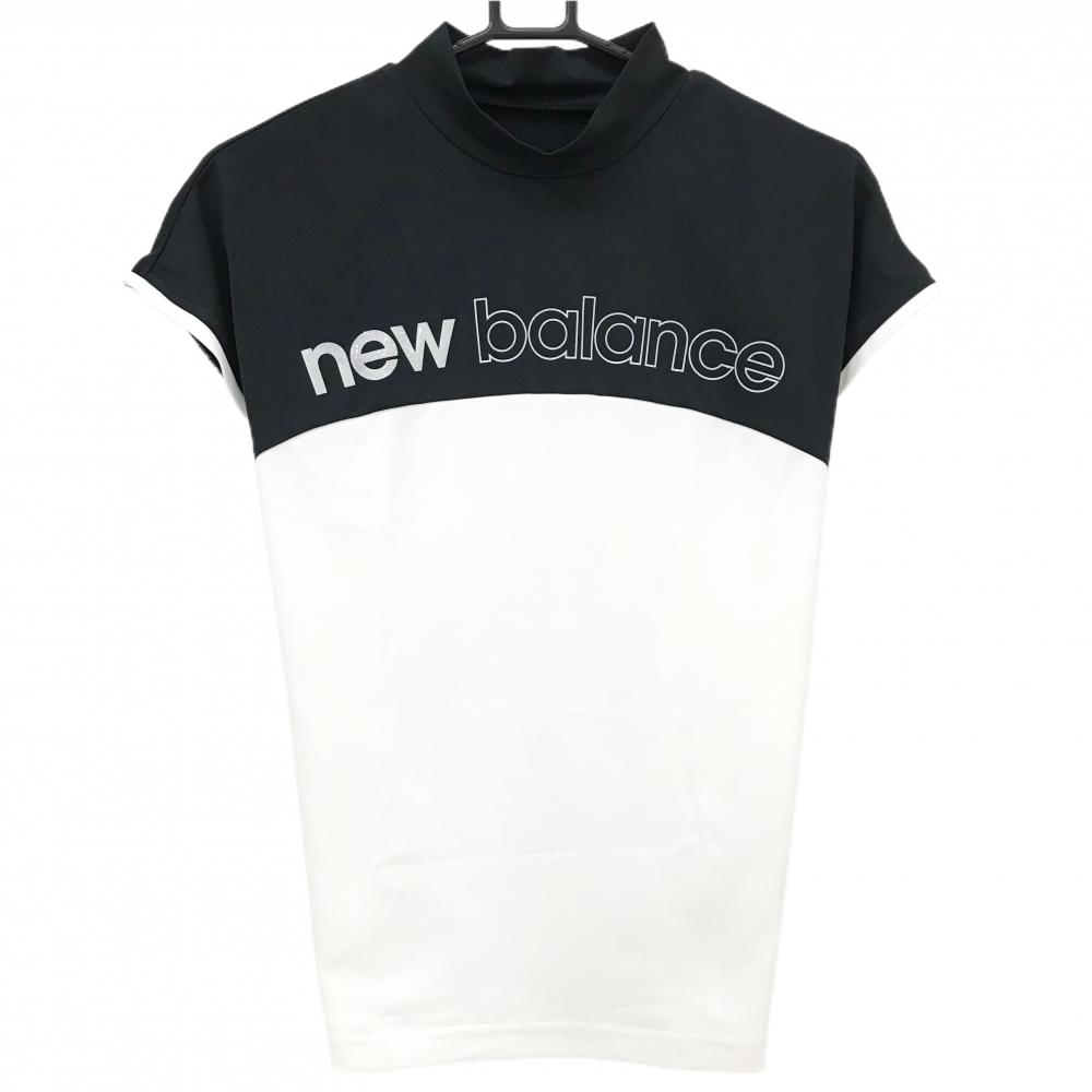 【美品】ニューバランスゴルフ 半袖ハイネックシャツ 白×黒 バイカラー レディース 2(L) ゴルフウェア 2023年モデル New Balance