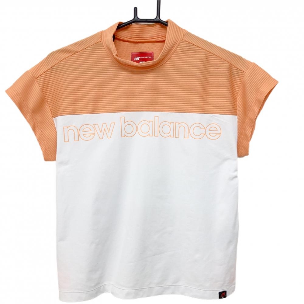 【超美品】ニューバランスゴルフ 半袖ハイネックシャツ 白×オレンジ フロントロゴ レディース 1(M) ゴルフウェア New Balance
