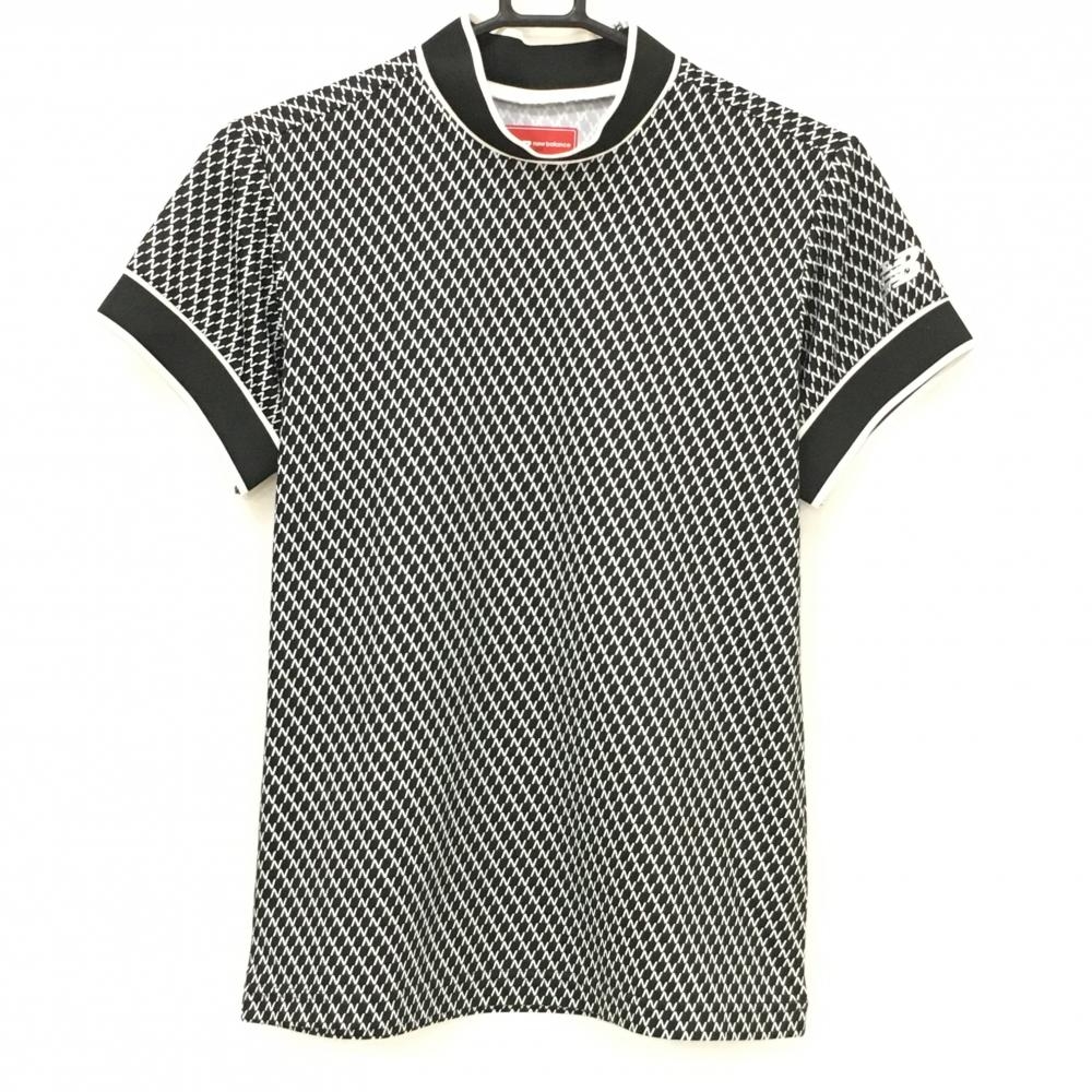 【美品】ニューバランスゴルフ 半袖ハイネックシャツ 黒×白 総柄 レディース 2(L) ゴルフウェア 2024年モデル New Balance