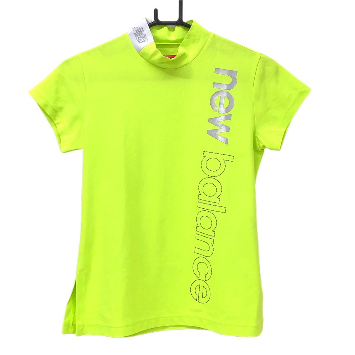 【超美品】ニューバランスゴルフ 半袖ハイネックシャツ 蛍光イエロー ビッグロゴ レディース 0(S) ゴルフウェア 2024年モデル New Balance