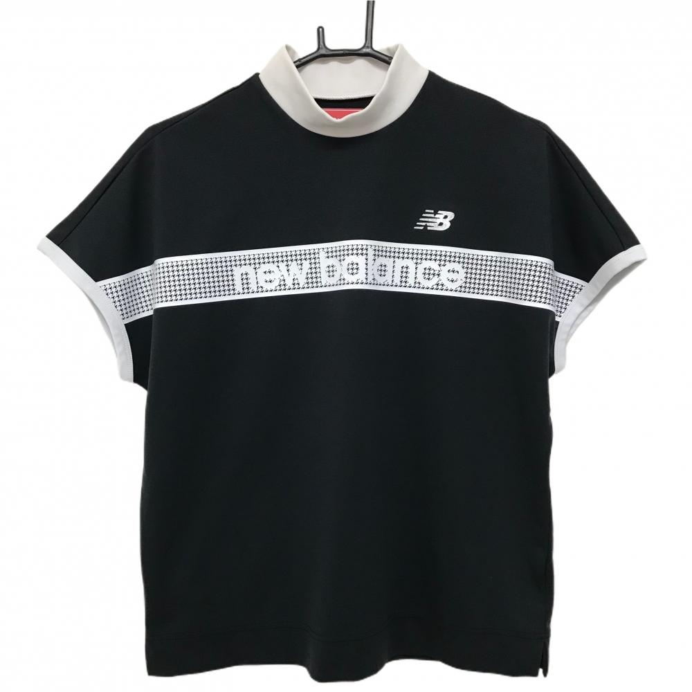 【美品】ニューバランスゴルフ 半袖ハイネックシャツ 黒×白  レディース 2(L) ゴルフウェア 2024年モデル New Balance