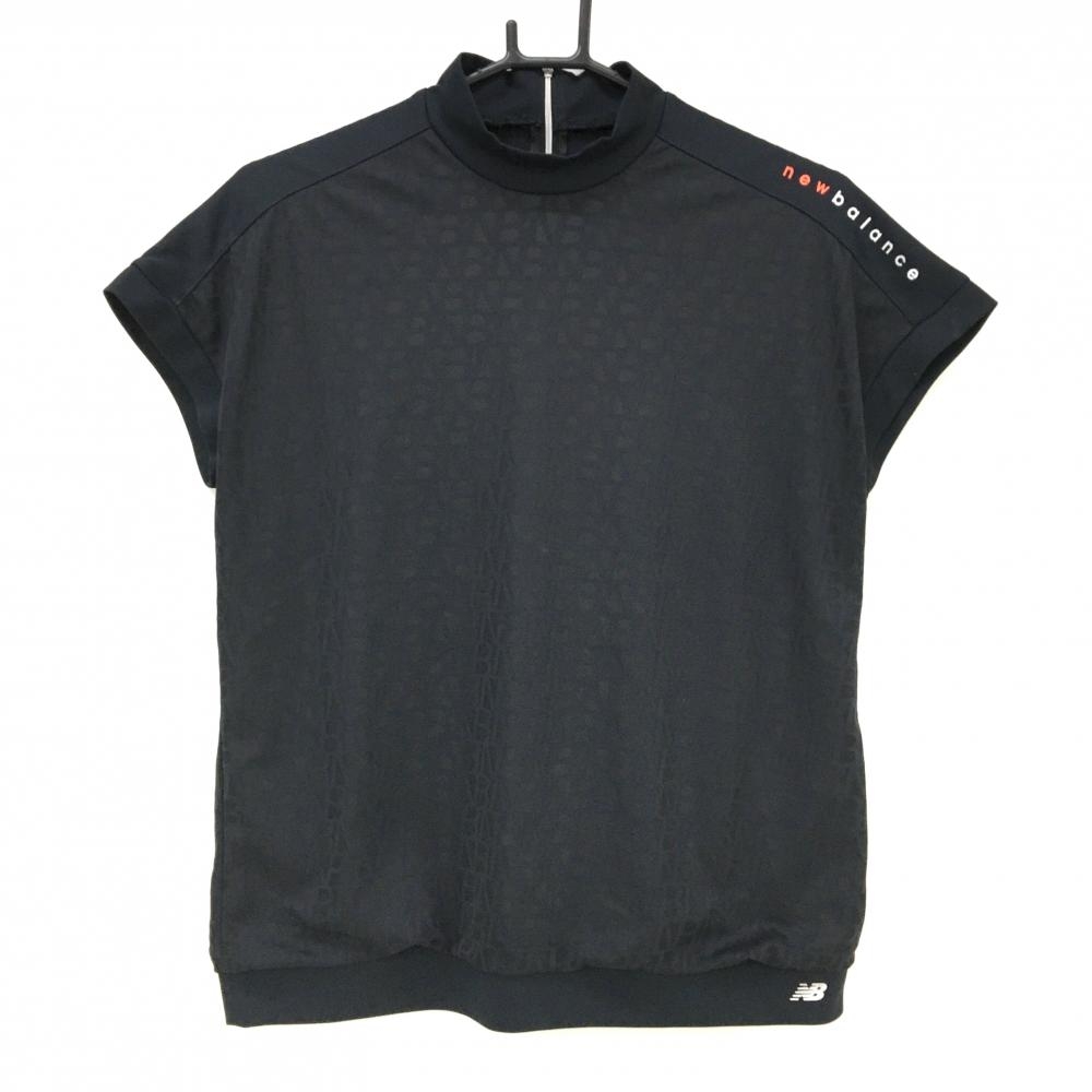 【超美品】ニューバランスゴルフ 半袖ハイネックシャツ 黒 ロゴ総柄地模様 レディース 1(M) ゴルフウェア 2023年モデル New Balance