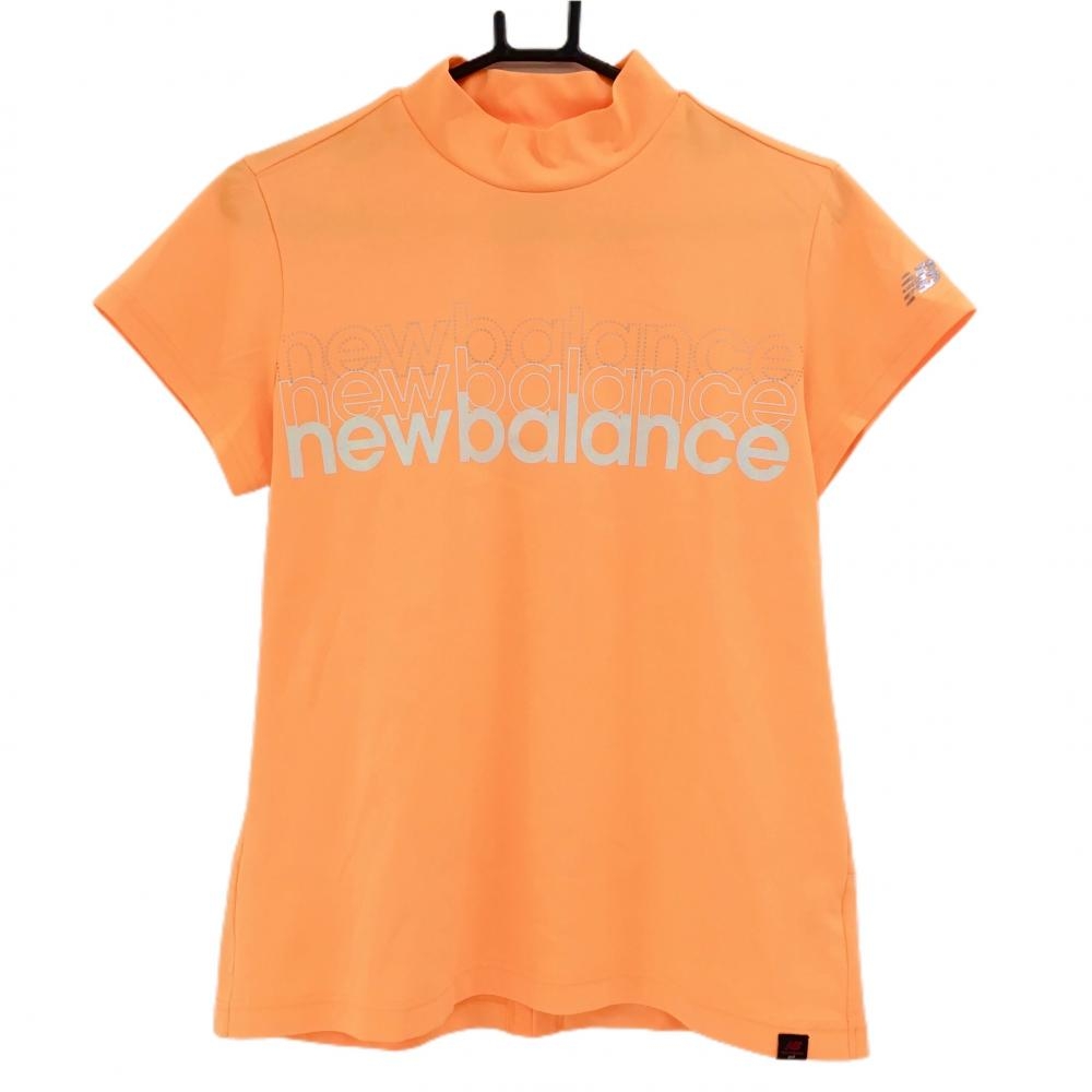 【美品】ニューバランスゴルフ 半袖ハイネックシャツ 蛍光オレンジ×ライトグレー レディース 2(L) ゴルフウェア 2023年モデル New Balance