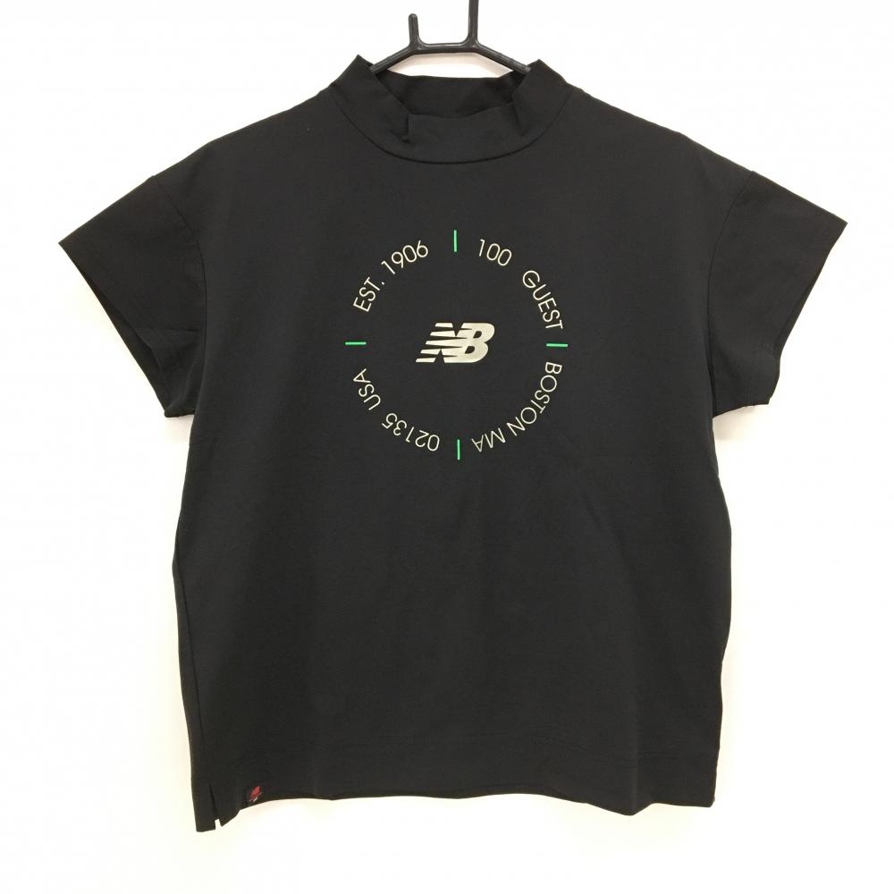 【超美品】ニューバランスゴルフ 半袖ハイネックシャツ 黒 ロゴシルバー レディース 2(L) ゴルフウェア 2023年モデル New Balance