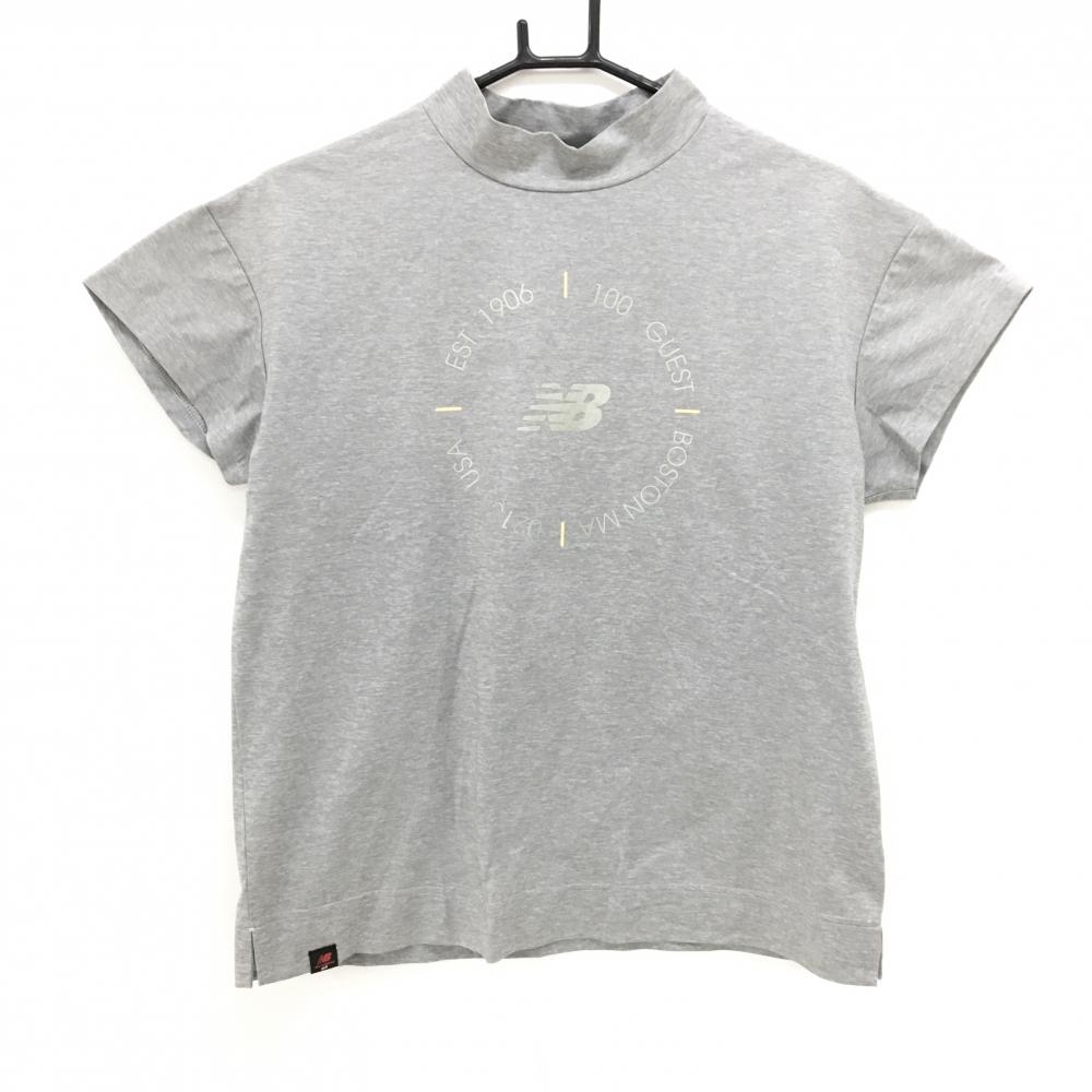 【超美品】ニューバランスゴルフ 半袖ハイネックシャツ 杢グレー ロゴシルバー レディース 2(L) ゴルフウェア 2023年モデル New Balance