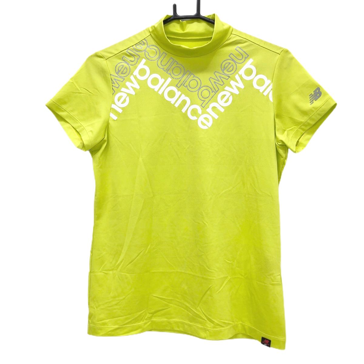 【超美品】ニューバランスゴルフ 半袖ハイネックシャツ グリーンイエロー 胸上ロゴ レディース 2(L) ゴルフウェア New Balance