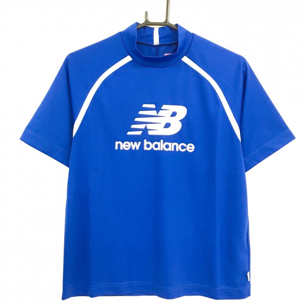 【超美品】ニューバランスゴルフ 半袖ハイネックシャツ ブルー×白 ビッグロゴ  レディース 2(L) ゴルフウェア 2025年モデル New Balance