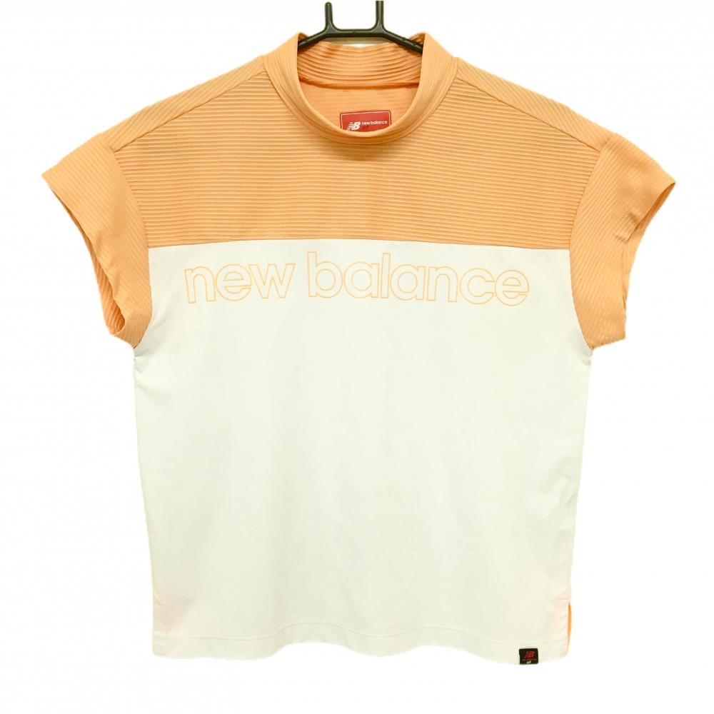 ニューバランス 半袖ハイネックシャツ オレンジ×白 ロゴプリント レディース 1(M) ゴルフウェア New Balance