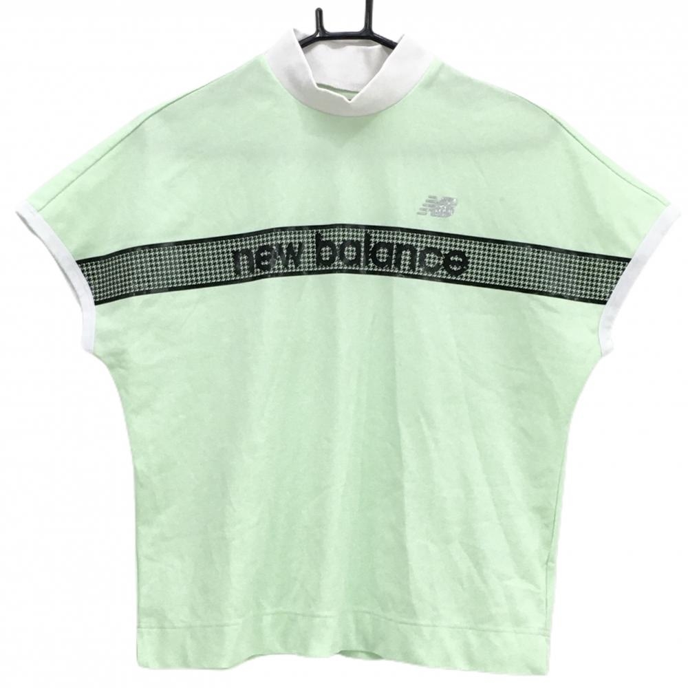 【美品】ニューバランス 半袖ハイネックシャツ ライトグリーン 胸元ロゴ  レディース 2(L) ゴルフウェア 2024年モデル New Balance