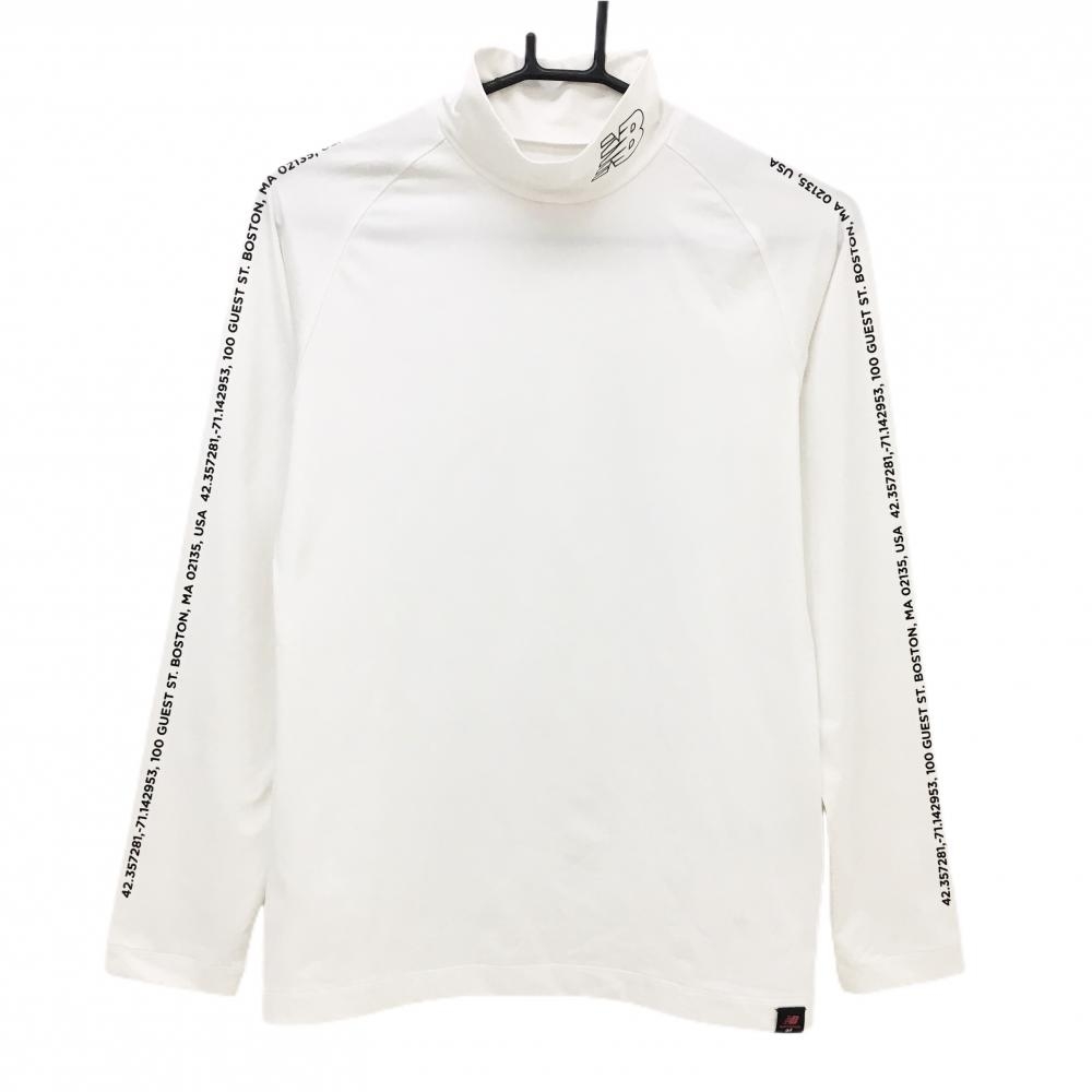 ニューバランスゴルフ 長袖ハイネックシャツ 白×黒 ネックロゴ ストレッチ レディース 2(L) ゴルフウェア New Balance