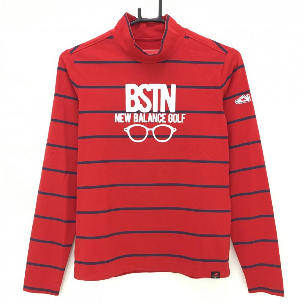 【超美品】ニューバランスゴルフ 長袖ハイネックシャツ レッド×ネイビー ボーダー  レディース 1 ゴルフウェア New Balance