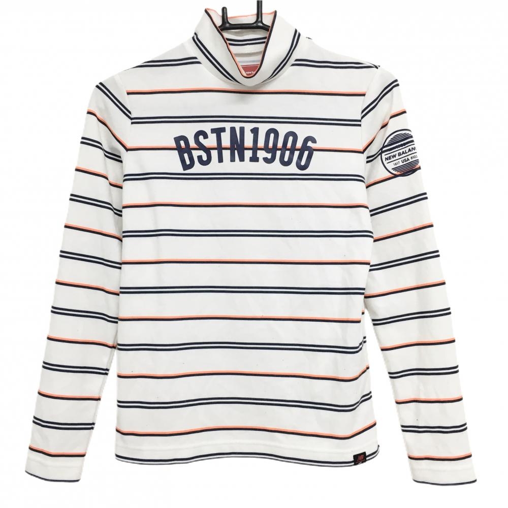 ニューバランスゴルフ 長袖ハイネックシャツ 白×ネイビー×オレンジ ボーダー  レディース 1(M) ゴルフウェア New Balance