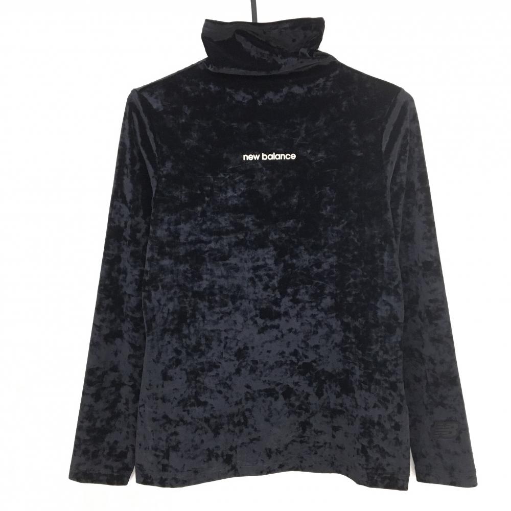 【超美品】ニューバランスゴルフ 長袖ハイネックシャツ 黒 ベロア調 フロントロゴ レディース 2(L) ゴルフウェア 2024年モデル New Balance