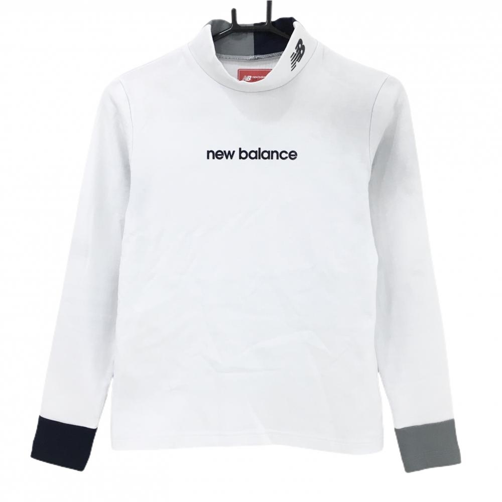 【美品】ニューバランスゴルフ 長袖ハイネックシャツ 白×ダークネイビー 裏微起毛  レディース 1 ゴルフウェア 2024年モデル New Balance