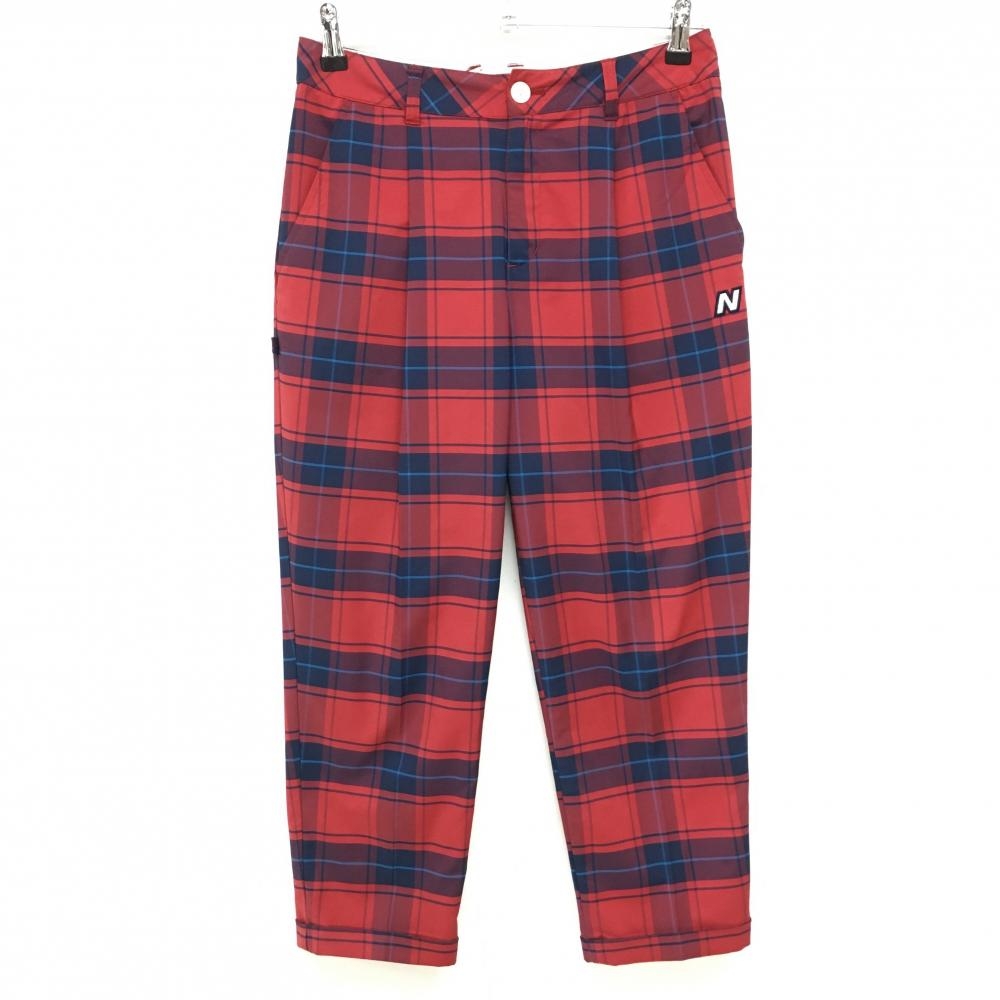 ニューバランス 七分丈パンツ レッド×ネイビー チェック ストレッチ ロゴ刺しゅう レディース 1(M) ゴルフウェア New Balance