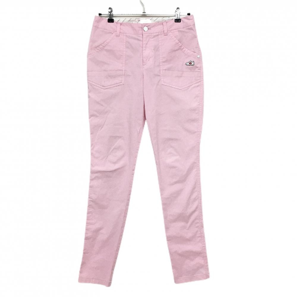 【美品】ニューバランスゴルフ パンツ ピンク×白 ギンガムチェック ストレッチ レディース 2(L) ゴルフウェア New Balance