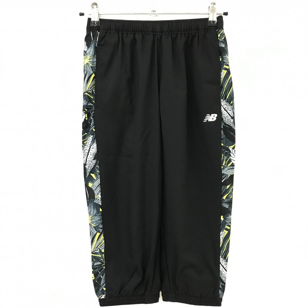 【超美品】ニューバランス 半端丈パンツ 黒×イエロー サイド花柄 ストレッチ NB DRY レディース S ゴルフウェア New Balance