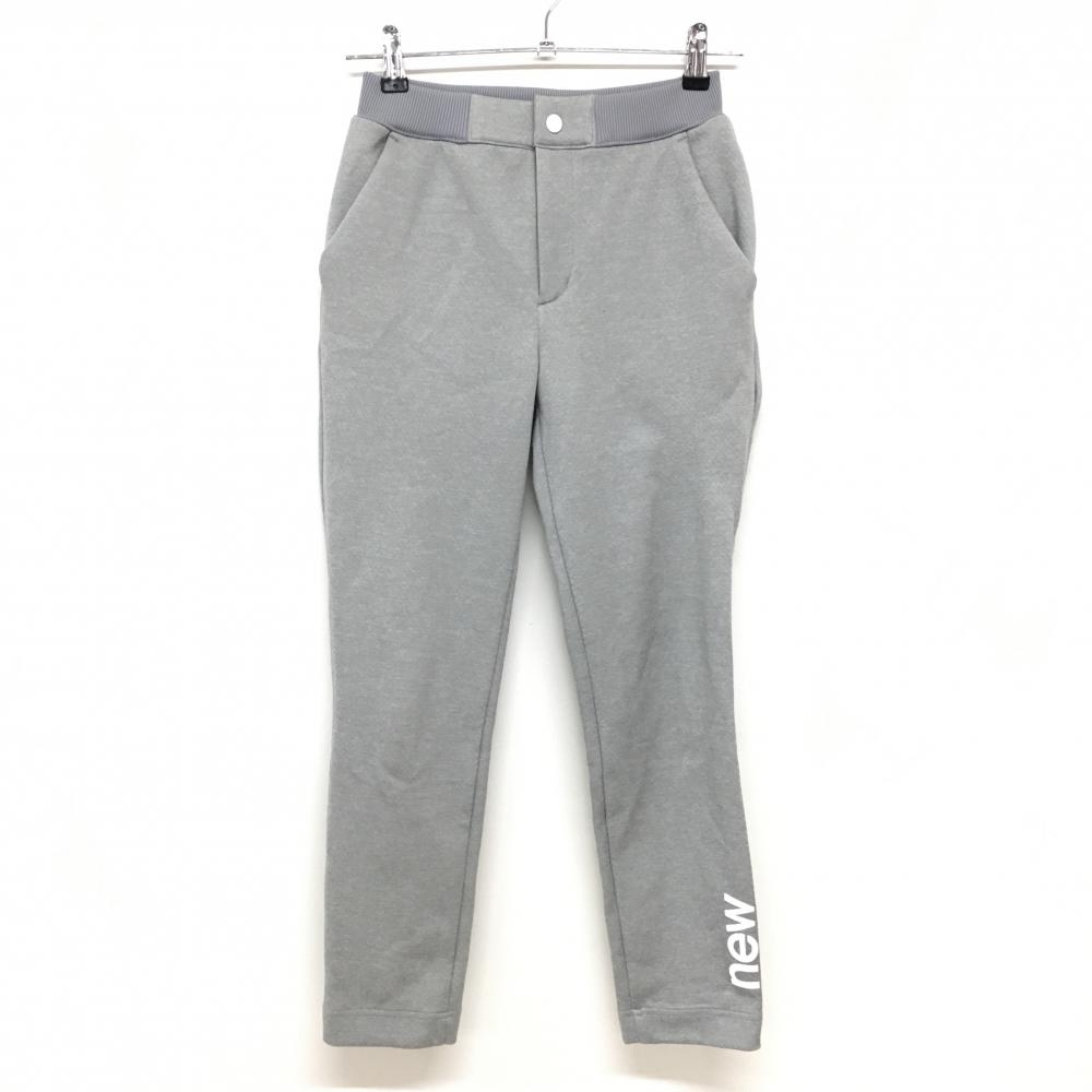 【美品】ニューバランスゴルフ パンツ 杢グレー×白 裾ロゴ ウエストゴム ストレッチ レディース 00(XS) ゴルフウェア New Balance