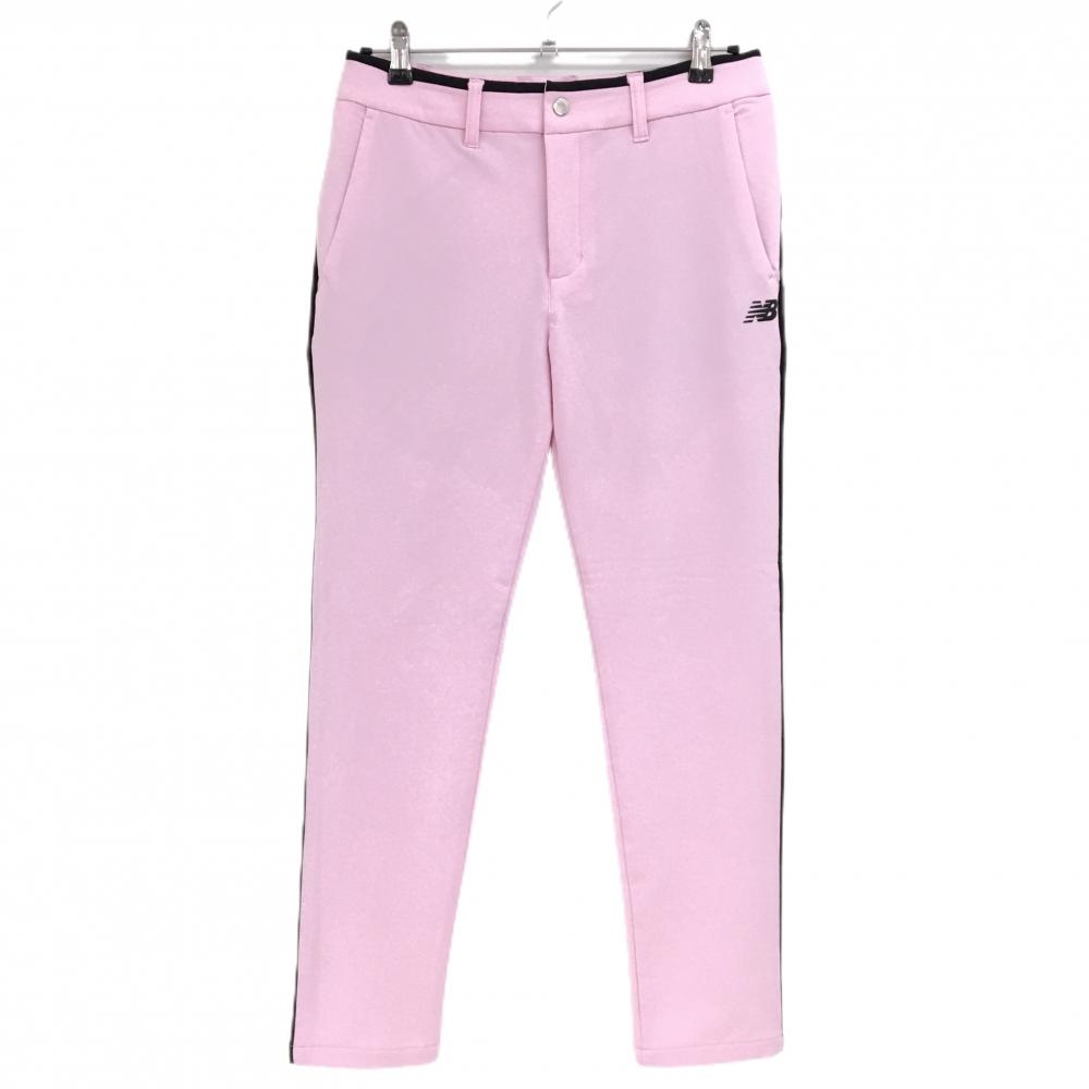 【美品】ニューバランスゴルフ パンツ ピンク×黒 サイドライン ロゴプリント ストレッチ レディース 2(L) ゴルフウェア New Balance